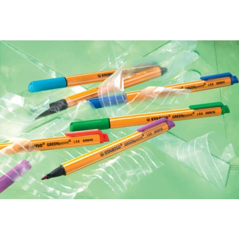 Penne con punta in fibra Stabilo GREENpoint 0,8 mm assortiti astuccio da 6 - 6088/6
